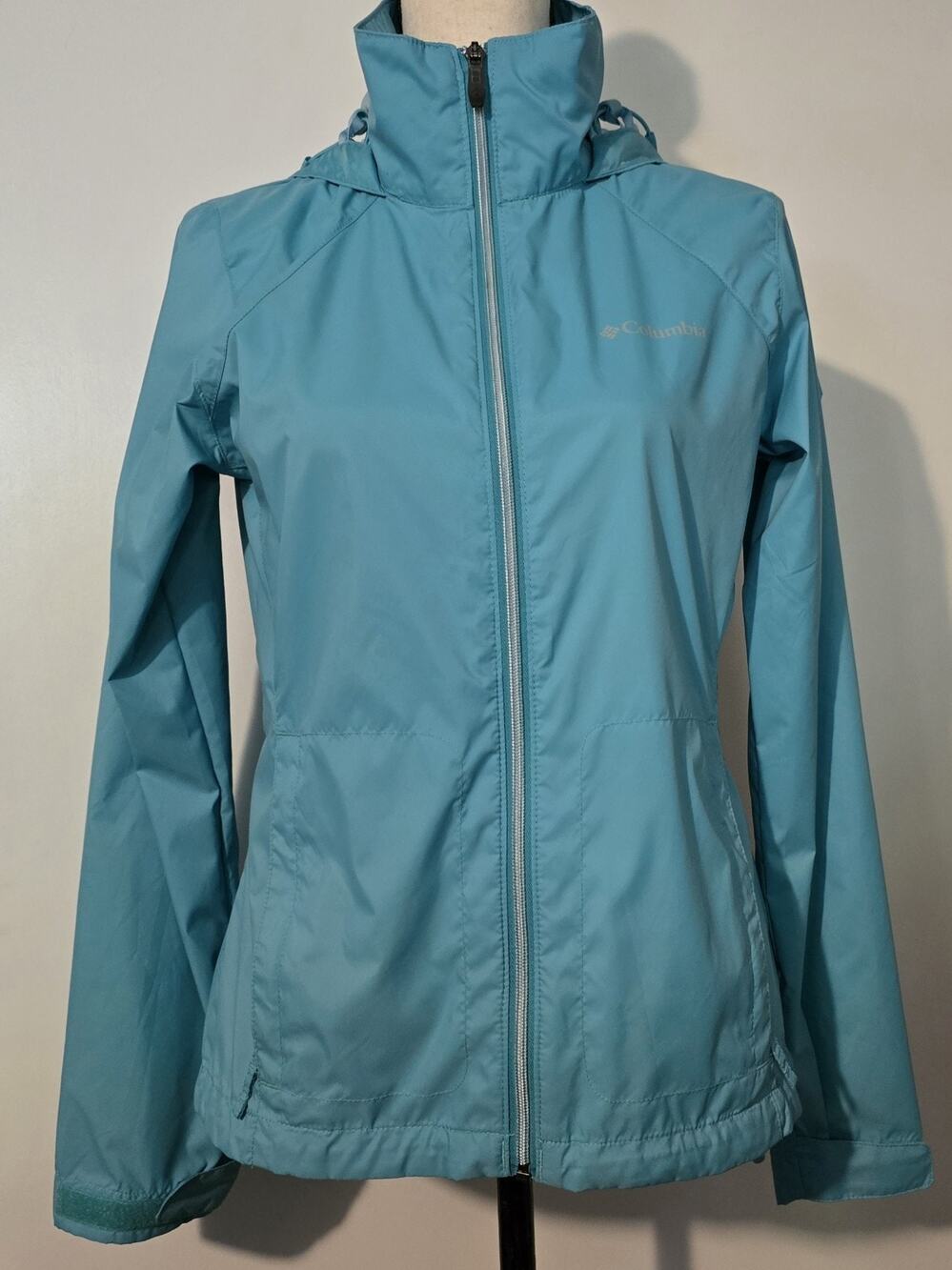 Columbia Switchback III Rain Jacket Turquoise Sz S Packable Hood Windbreaker